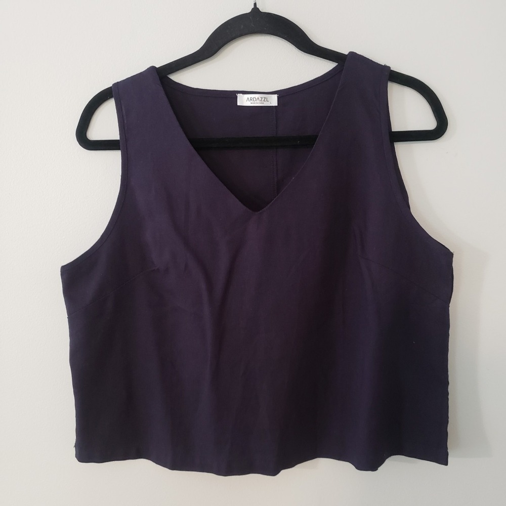 Ardazzl Womens Linen Blend V-Neck Tank Top LARGE Button Back Minimal Lightweight